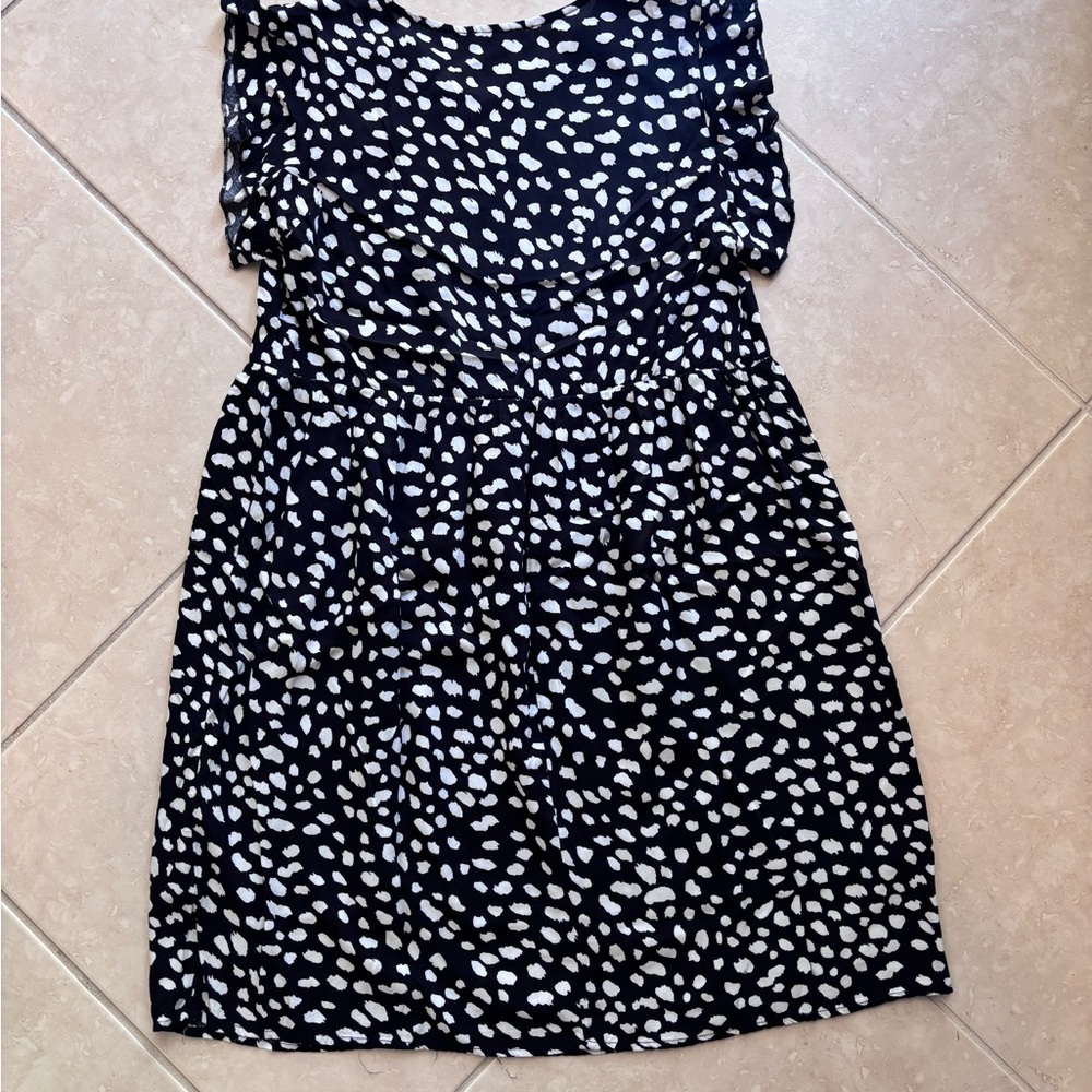 Kirundo Black & White Animal Print Floral Embroidered Ruffle Sleeve Dress Boho M - Picture 5 of 5